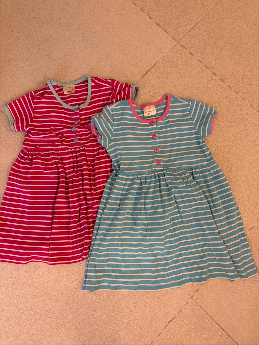 Hanna Andersson Pink & Blue Striped Cotton Knit Dresses – Twin Set